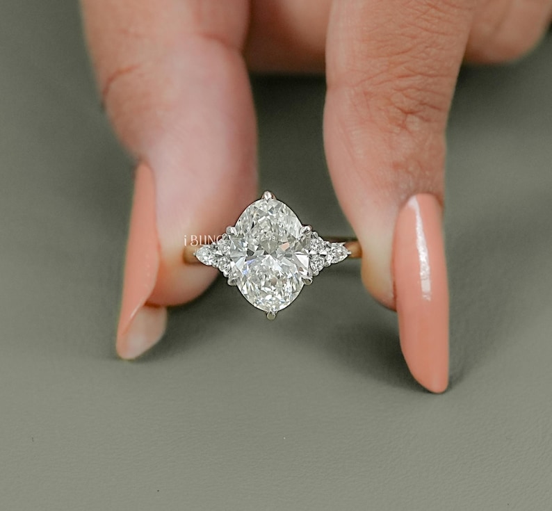 Oval Cut Lab Grown Diamond Seven Stone Engagement Ring / Pear Cut Eco Friendly Diamond Solitaire Wedding Ring / Anniversary Gift For Her