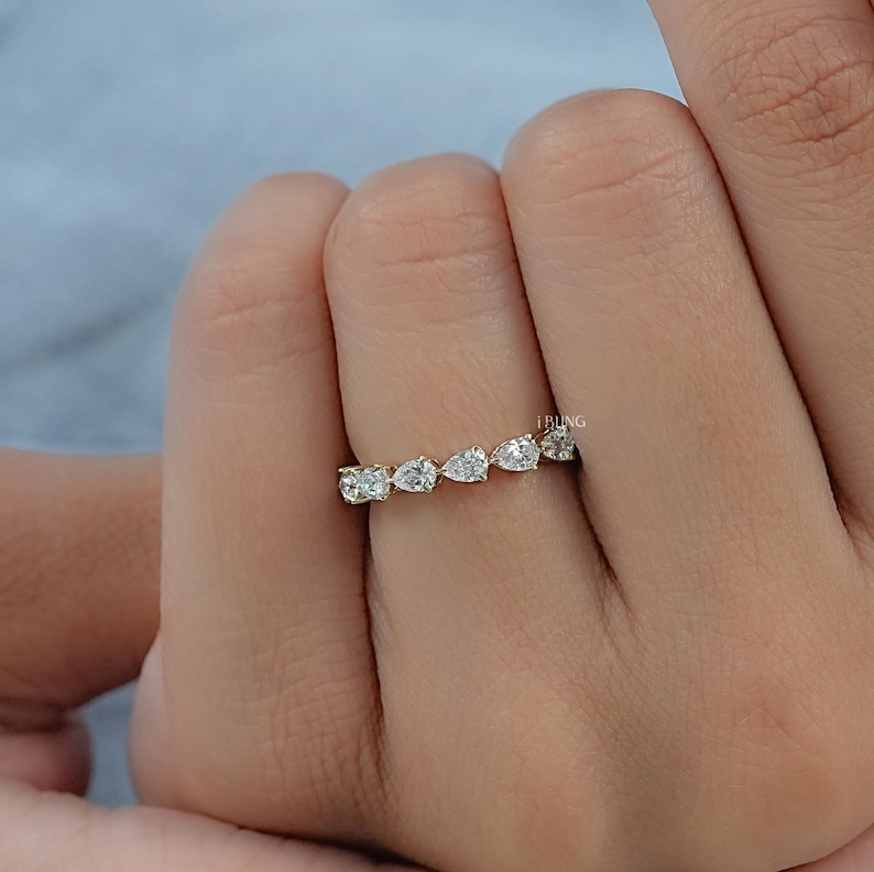 Eco-Friendly Pear-Cut Diamond Full Eternity Band/ 14K Solid Gold CVD Diamond Anniversary Band/ East-West Set Wedding Band/ Gift For Her