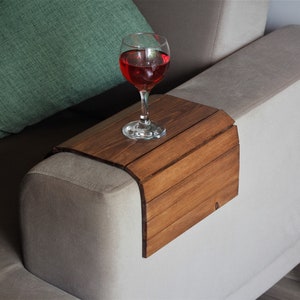 Handmade Walnut Wood Sofa Arm Tray Table