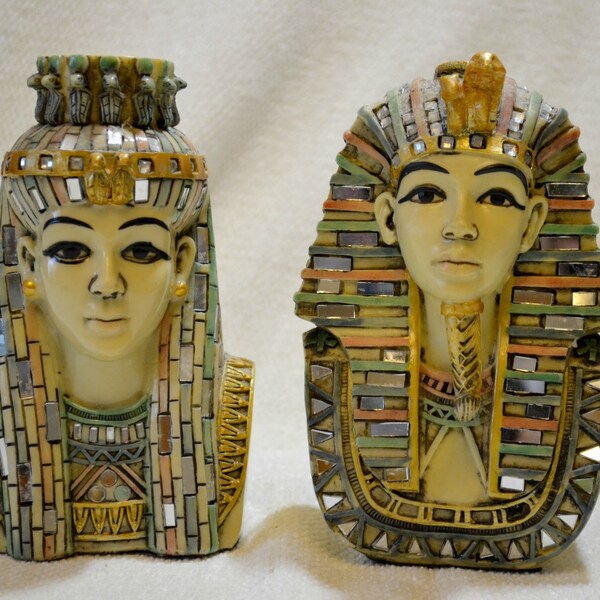 Cleopatra and King Tut Mosaic Figurines