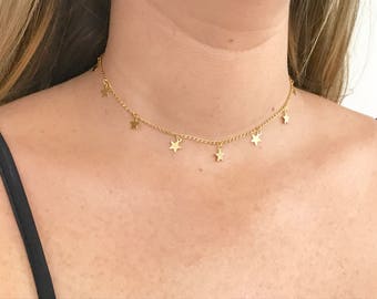 Gold Star Necklace, Charm Necklace, Gold Star, Gold Chain Necklace, Dainty Gold Necklace, Gold Star Choker, Star Necklace, Star Choker, A11A