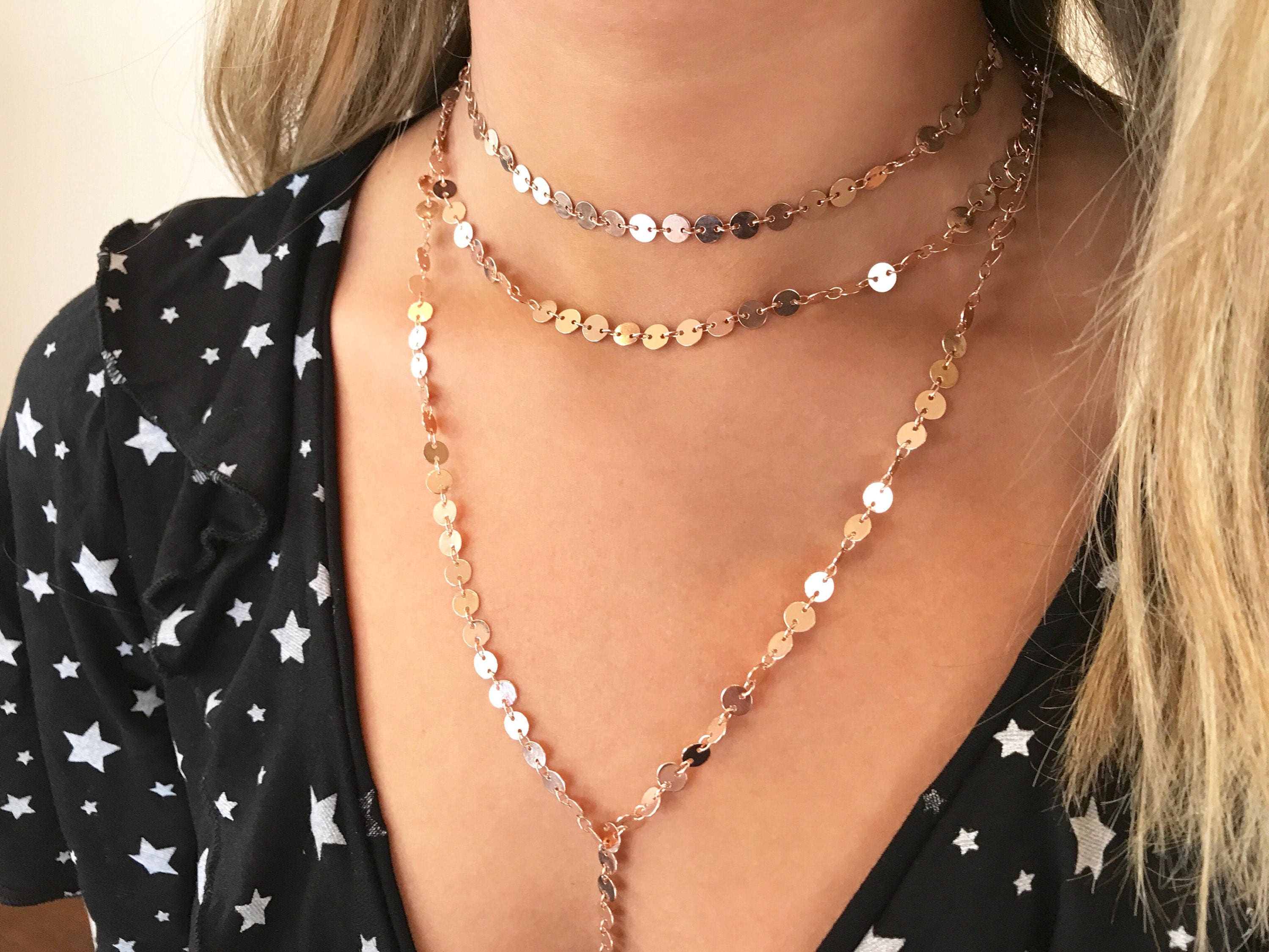 Rose gold and silver necklace layered Clearance