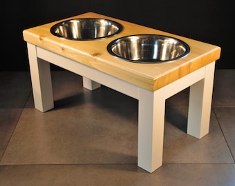 Large dog, double dog bowl table, raised feeder, raised dog bowl, dog bowls, chunky farmhouse top, Antique pine finish.