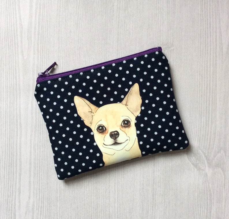 Gift For Her Fabric Card Holder Dog Change Purse Chihuahua Gift Dog Lover Gift Small Zipper Pouch Chihuahua Coin Pouch