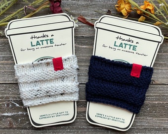 Thanks a Latte Teacher Gift // Cup Sleeve with Ultrasuede Apple Tag // Multiple Colors Available // 3” tall