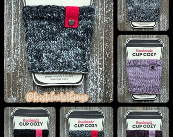 Valentines Ombre Coffee Cup Cozy with ultra suede tags // Conversation Heart Cup Sleeve // Reuseable Coffee Cozy // 4" tall