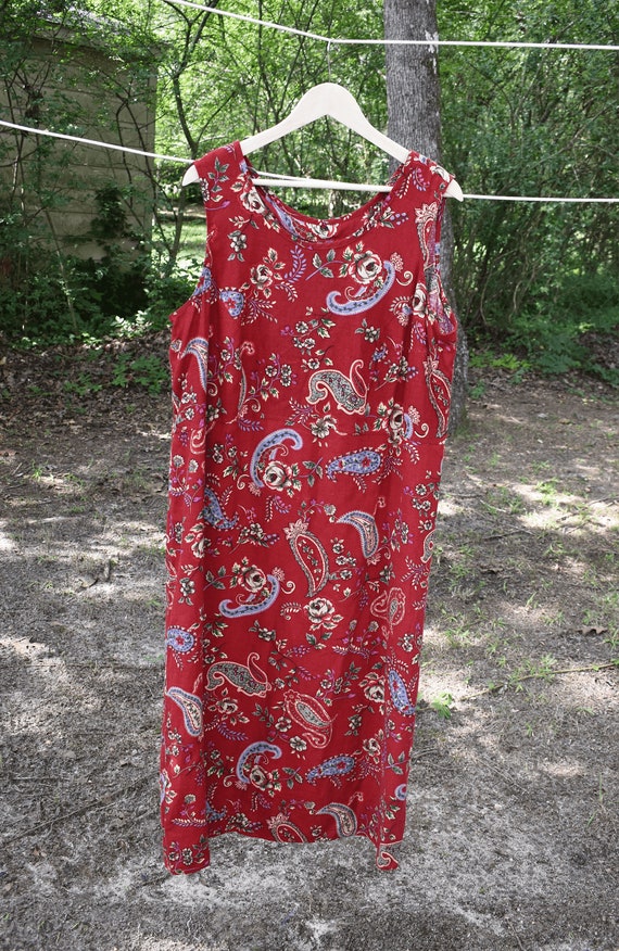 90s Red Paisley Flower Dress - image 2