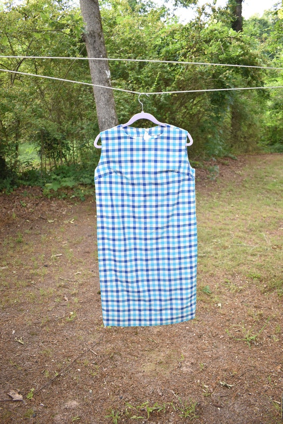 60s Mod Blue Check Shift Dress - image 1