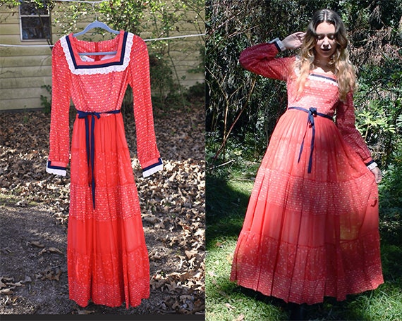 60s This is Yours Crimson and Navy Prairie Dress - image 1