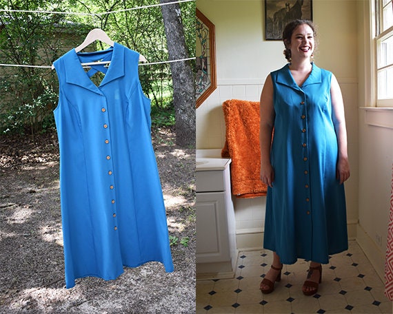 90s Lady Dorby Turquoise Collared Dress - image 1