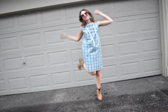 60s Mod Blue Check Shift Dress - image 3