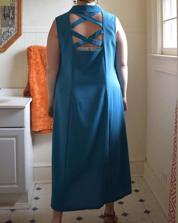 chinese dress ladies Plus Size Cottagecore Vintage 90's Blue Maxi Dress by Lady Dorby main image 1