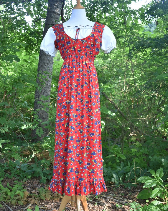60s Flower Power Peasant Prairie Dress - image 1