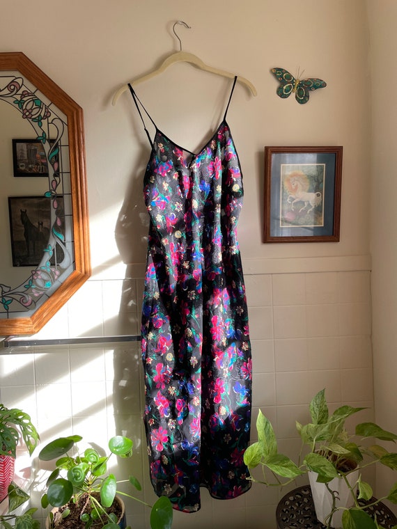 Vintage Black Floral 90s Nightgown - image 3