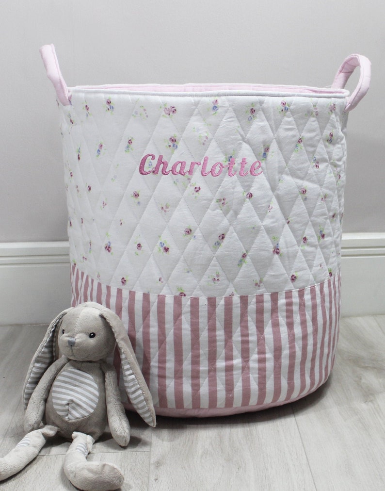 Personalised Floral /& Stripe Quilted Toy Bag