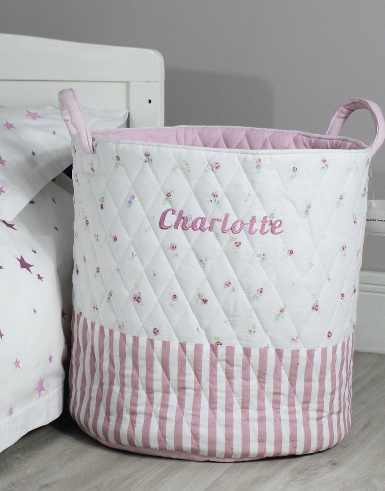 Personalised Floral /& Stripe Quilted Toy Bag