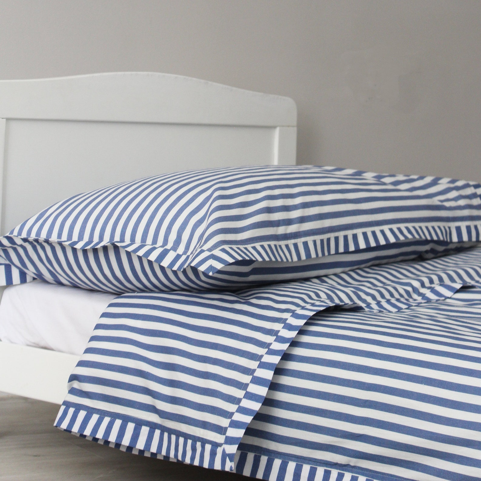 Blue Stripe Duvet Cover & Pillowcase Set Single Etsy
