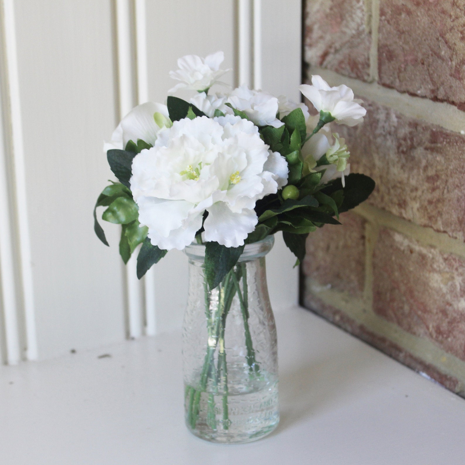 Artificial White Rose Flower Arrangement in Vase Etsy
