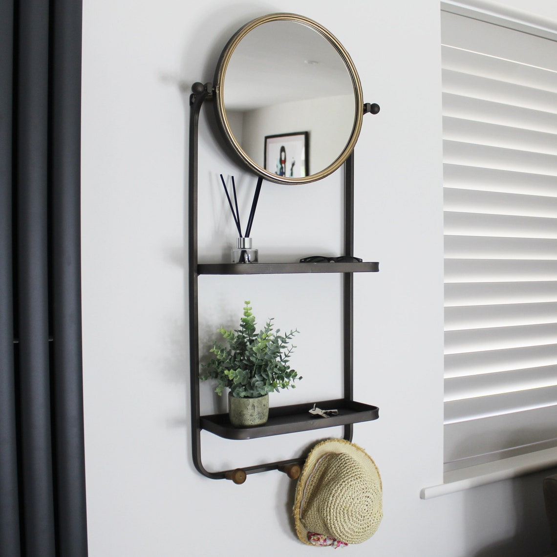 Wall Hanging Mirror Shelves & Hooks Etsy