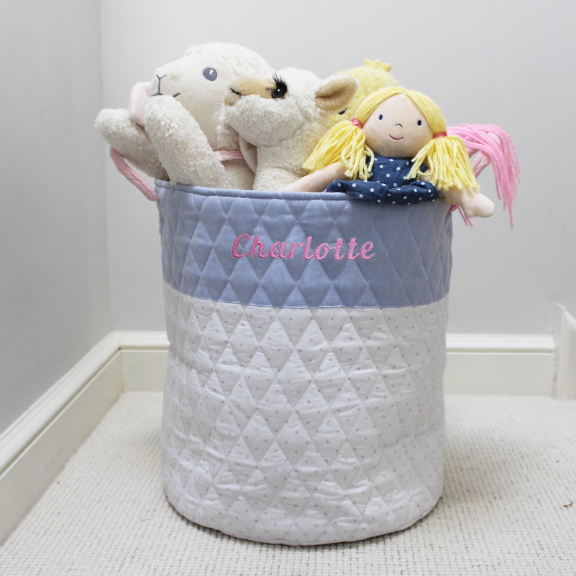 Personalised Quilted Toy storage Bag Pink Spot Etsy