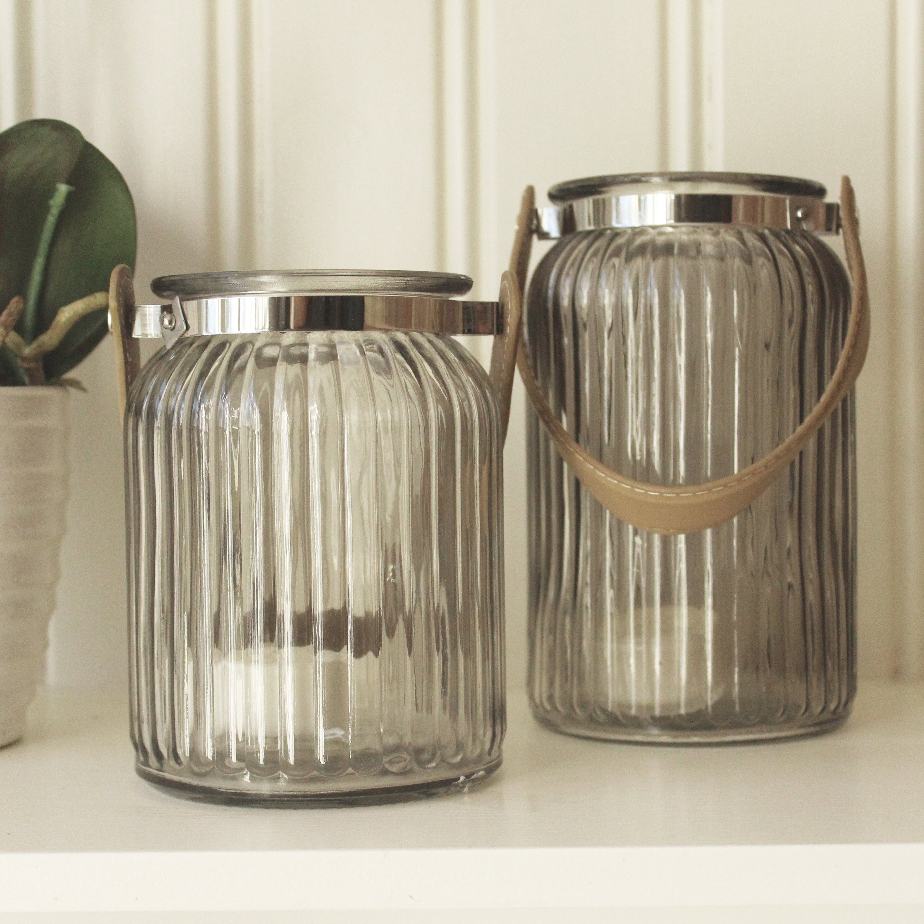 Ribbed Glass Candle Lantern Large Etsy