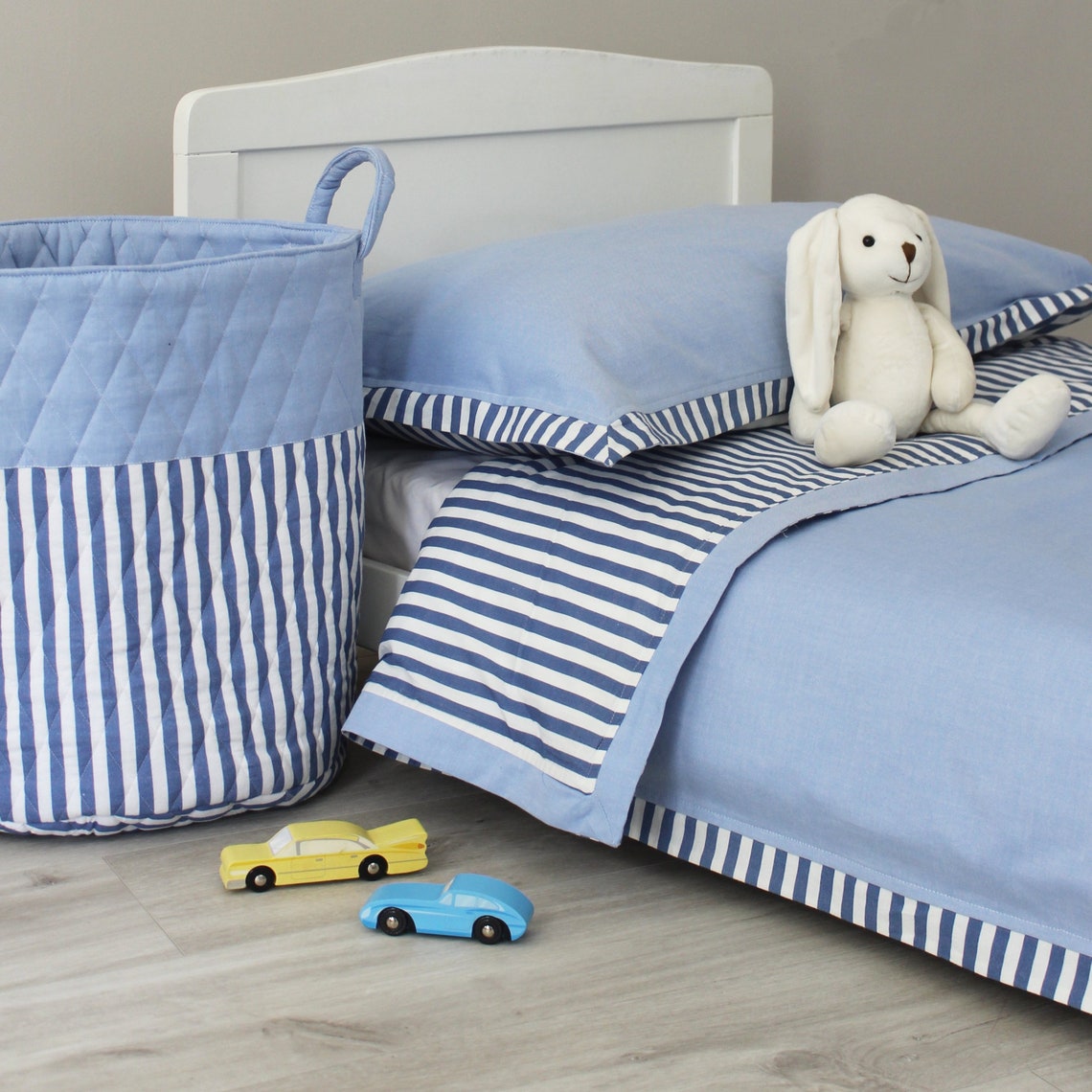 Reversible Blue Stripe & Chambray Duvet Cover Pillowcase Set Etsy UK