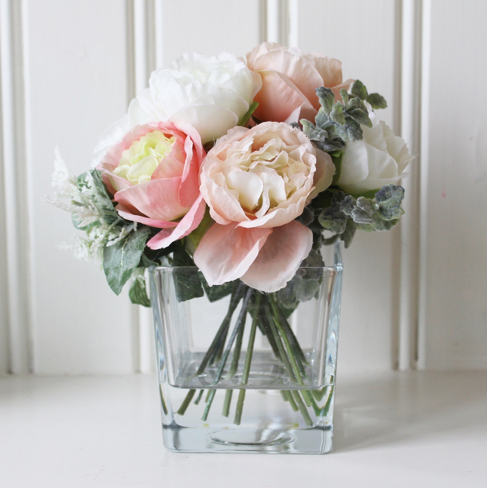 Artificial Ranunculus Arrangement in Cube Vase Etsy