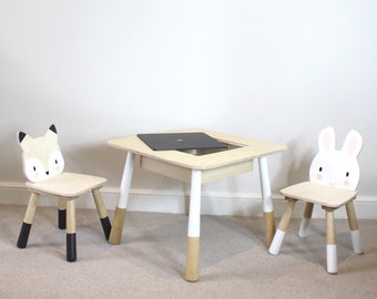 Child Wooden Table & Chair Set - Fox  Bunny