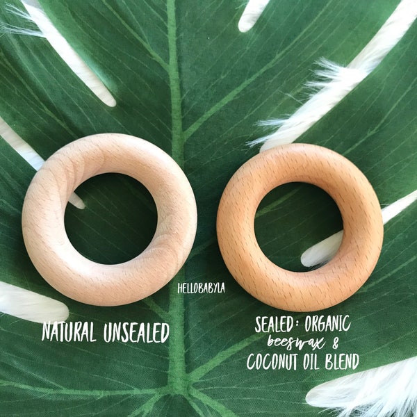 SMOOTH Beech Finished Wood Rings 2.5" (65mm) Baby Teething Rings Wooden ring sealed w/ 100% Organic Beeswax Coconut Oil CPSIA BULK