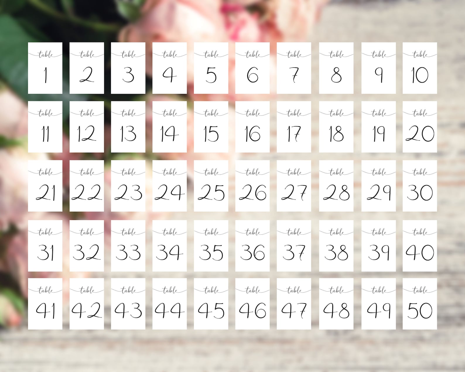 Table Numbers Printable Table Numbers Table Numbers 1-50 - Etsy