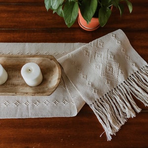 Mexican Woven Table Runner/Day of the Dead Decor/Fall Table/Neutral White Table/Macrame/Beach Boho Wedding/Fair Trade Gifts made in Oaxaca