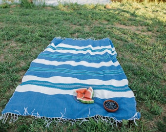 Tablecloth, Fiesta Boho Picnic Blanket, Large Beach Blanket, Turkish Towel, Mexican Serape tablecloth, Cotton Striped blanket, Picnic Gear