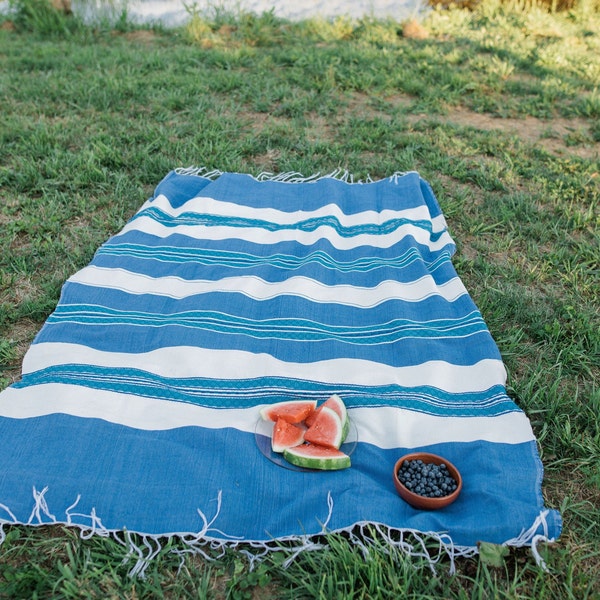 Tablecloth, Fiesta Boho Picnic Blanket, Large Beach Blanket, Turkish Towel, Mexican Serape tablecloth, Cotton Striped blanket, Picnic Gear