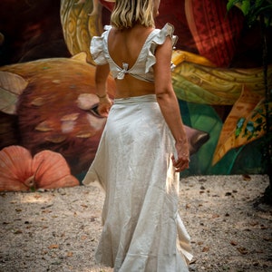 Island Wrap Skirt Mid Ruffle Linen Asymmetrical Ruffle Skirt, Resort ...
