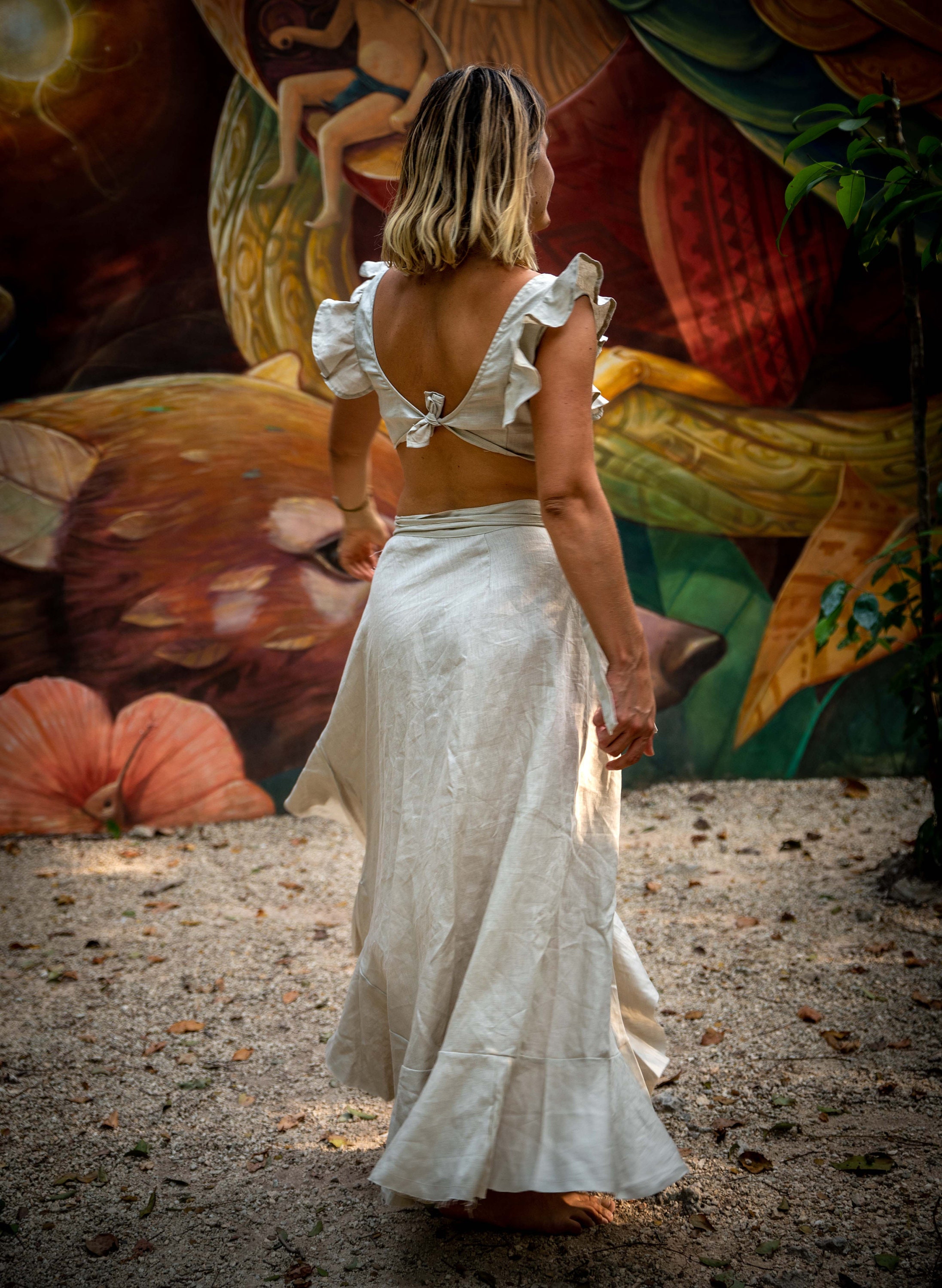 Wool Tropical Ruffle Skirt