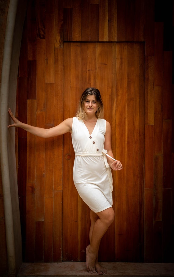 Off-white Convertible Cruiser Dress, Button Down Dress, Linen