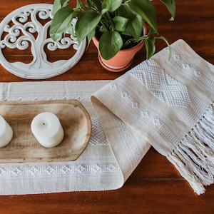 Mexican Woven Table Runner/Day of the Dead Decor/Fall Table/Neutral White Table/Macrame/Beach Boho Wedding/Fair Trade Gifts made in Oaxaca