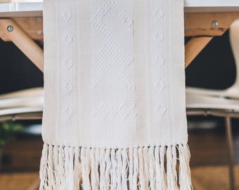 Mexican Woven Table Runner/Day of the Dead Decor/Fall Table/Neutral White Table/Macrame/Beach Boho Wedding/Fair Trade Gifts made in Oaxaca