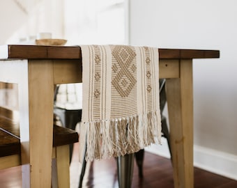 Mexican Woven Table Runner/Boho Table Runner/Neutral White Table/Macrame Table Runner/Beach Boho Wedding/Fair Trade Gifts made in Oaxaca