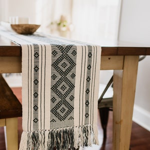 Mexican Table Runner/Day of the Dead Decor, Country Blue/Black/Neutral/Macrame/Beach Wedding/Boho Wedding//Fair Trade Oaxacan Table Runner image 2