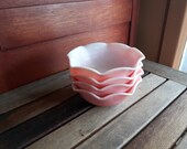 Vintage Hazel Atlas Crinoline Ripple Ruffled Pink Soup Cereal Dessert Bowls 4 items Hazel Atlas Crinoline 4 bols rose