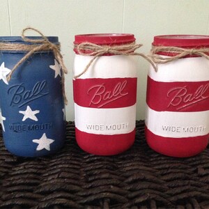 American Flag Inspired Mason jar decor, Rustic Mason jar centerpiece, Reclaimed wood crate