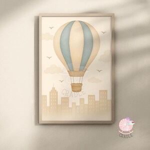a picture of a hot air balloon on a wall