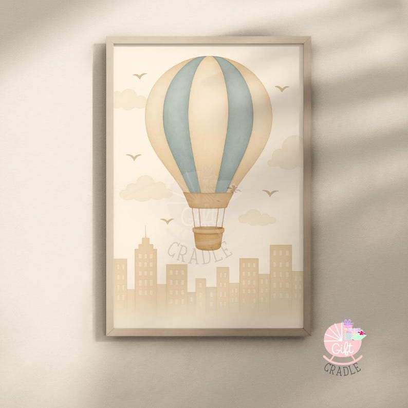 a picture of a hot air balloon on a wall