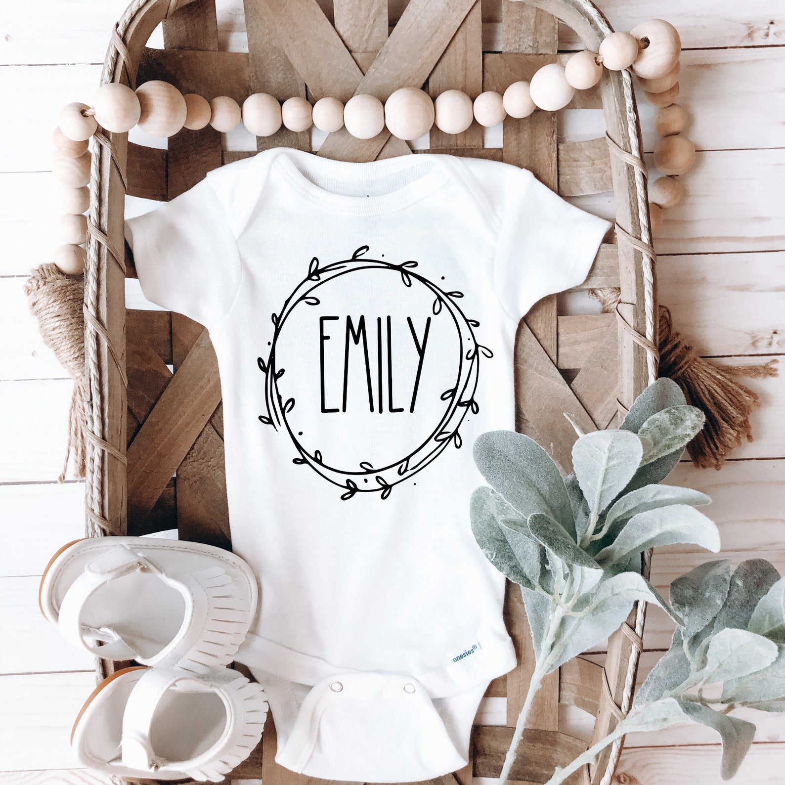 Baby Name Onesies® Personalized Custom Onesies® Wreath Etsy