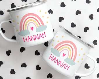 Personalized Rainbow Mug, Custom Rainbow Camping Mug, Cute Mug For Girls, Pink Mug, Kids Mug Gift, Kids Birthday Mug, Stocking Stuffers