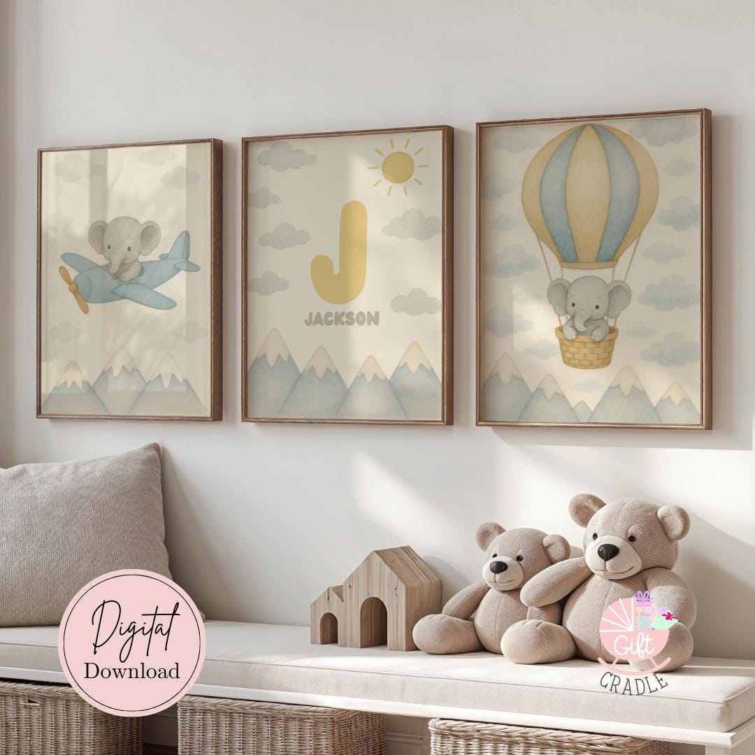 Personalized Airplane Nursery Wall Art | Download Set of 3 Aviation ...