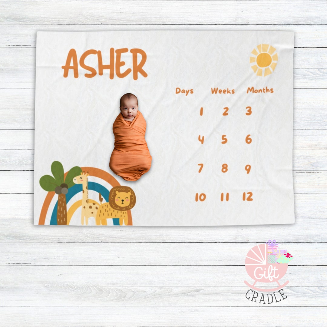 Personalized Safari Milestone Blanket With Name | Lion Baby Blanket ...
