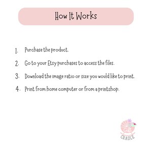 a pink and white poster with the words how it works