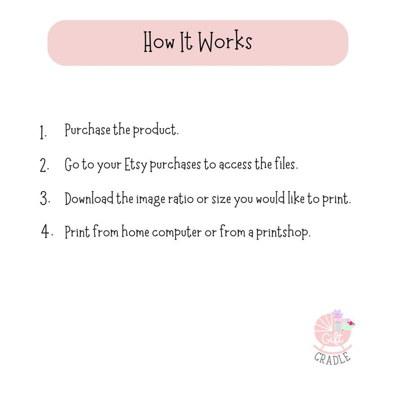 a pink and white poster with the words how it works